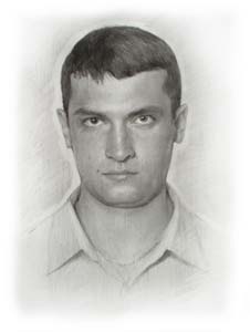 шаржист на корпоративе в Минске мужчина с твердым взглядом