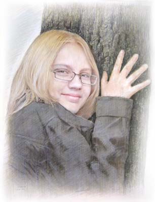  шарж по фото девушки у дерева шаржист на свадьбу